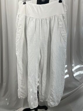 Saga Italian Linen Palazzo Pants Women’s M Pockets Vacation Summer Boho Coastal